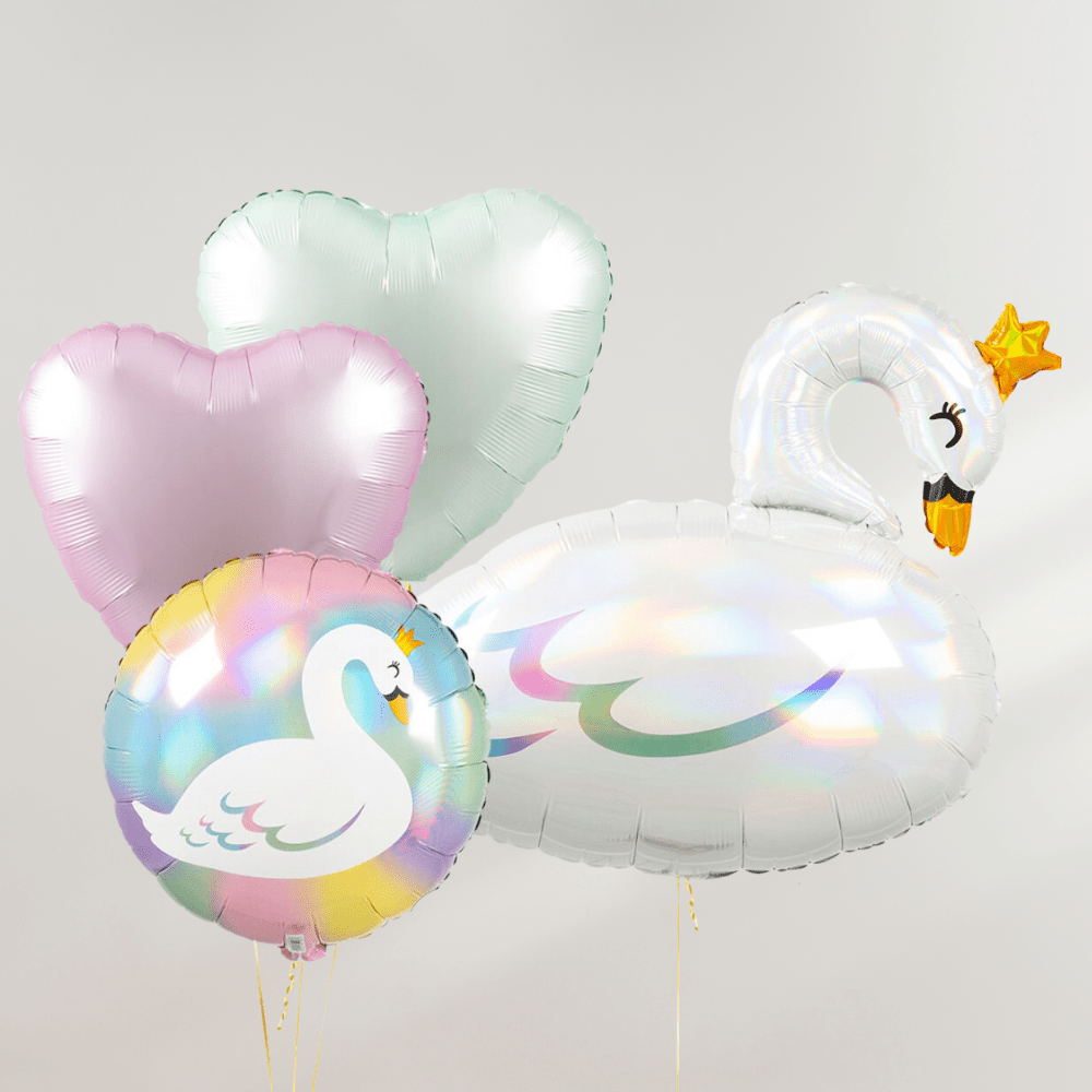 Pastel Hearts Svane Ballongbukett - Ballonglevering.no