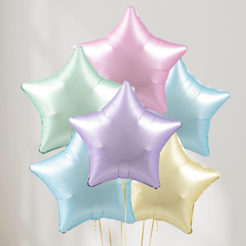 Pastell Sateng Stjerner Ballongbukett - Ballonglevering.no