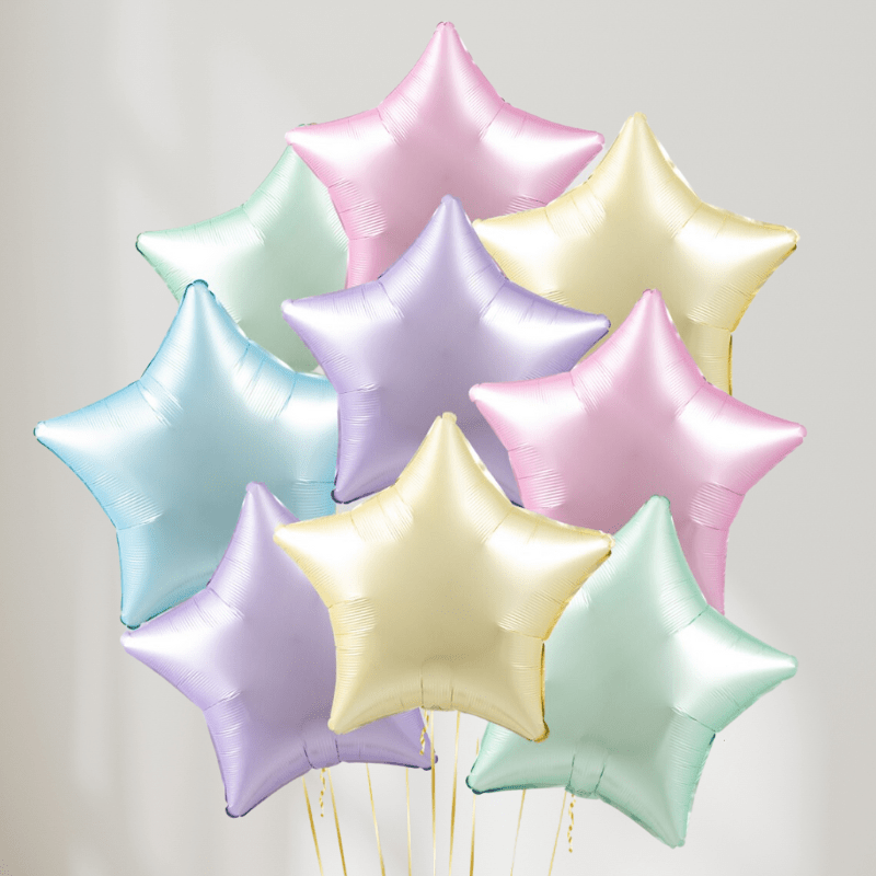 Pastell Sateng Stjerner Ballongbukett - Ballonglevering.no