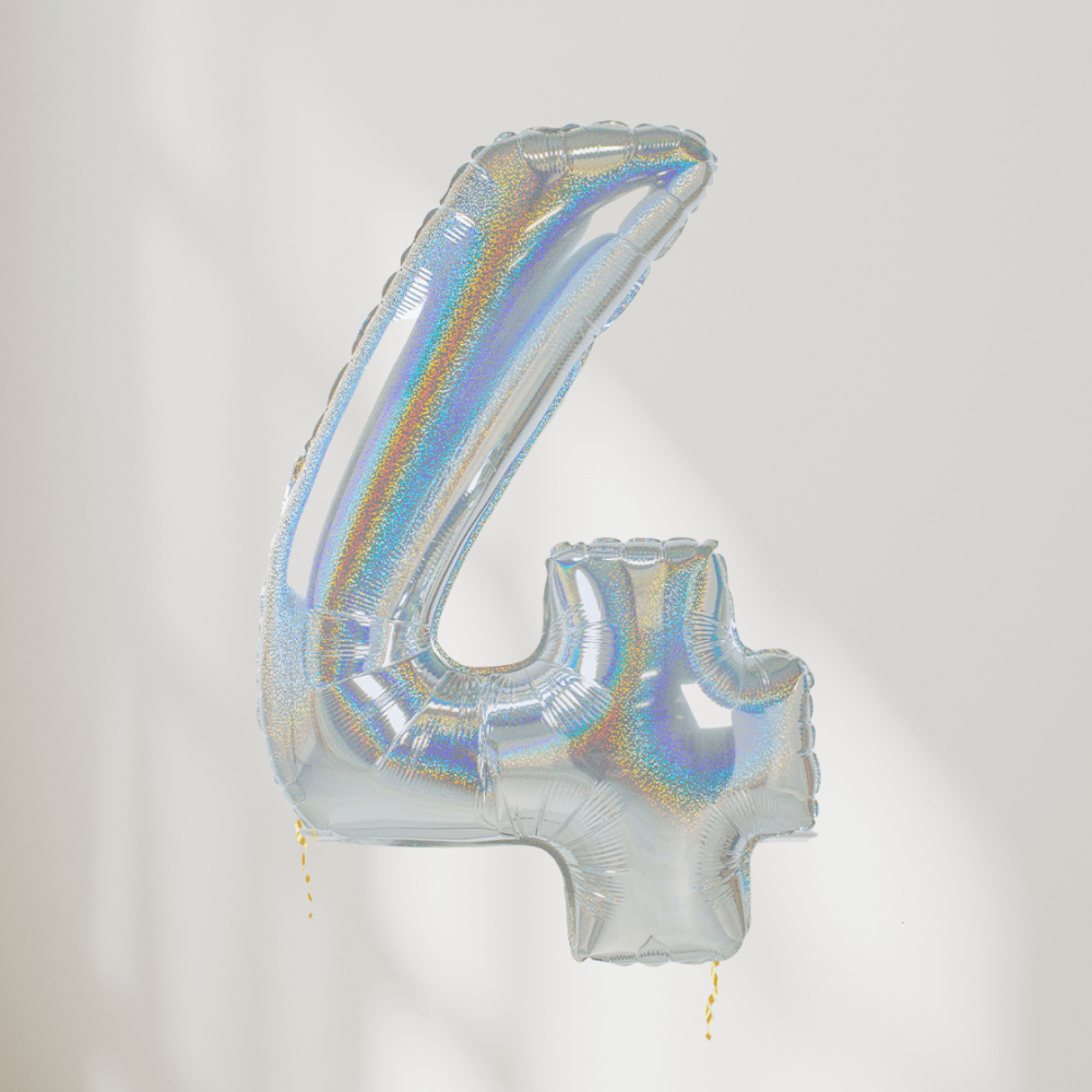 Tallballong Glitter Holografisk Sølv - Velg Ditt Tall - Ballonglevering.no