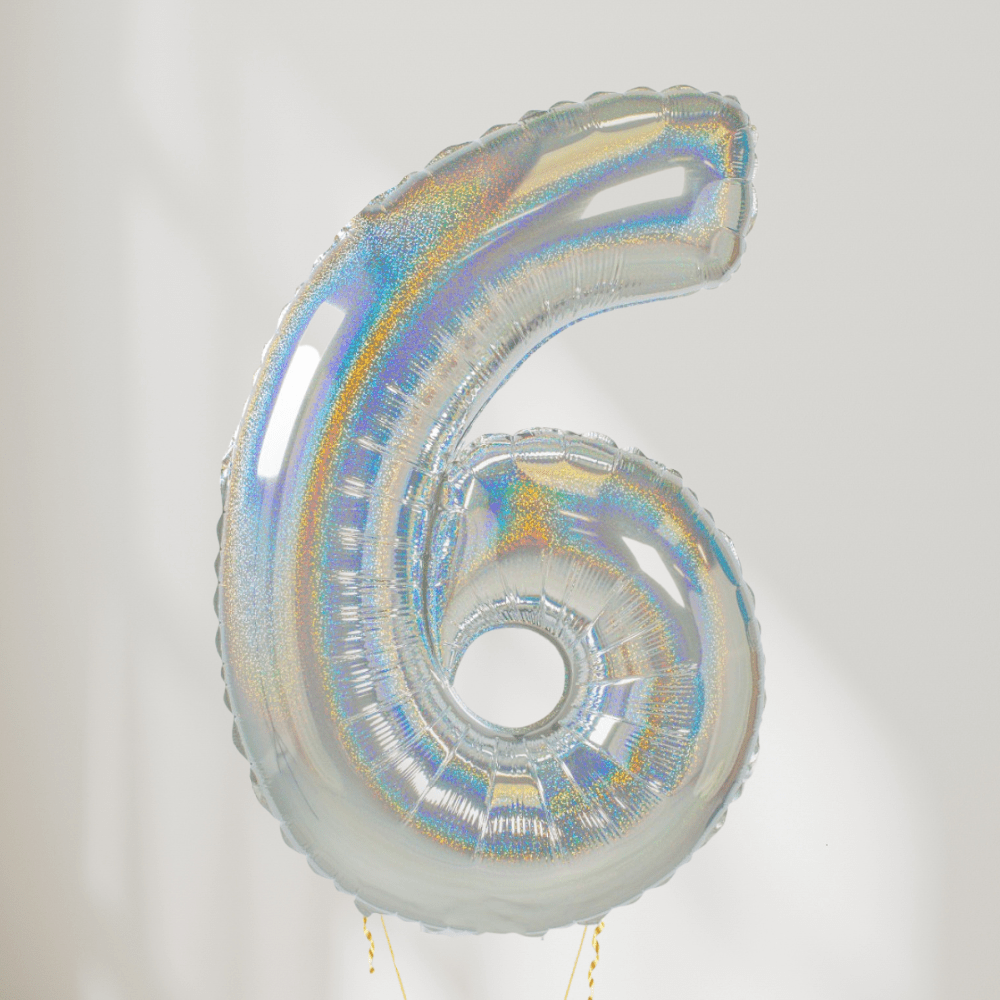 Tallballong Glitter Holografisk Sølv - Velg Ditt Tall - Ballonglevering.no