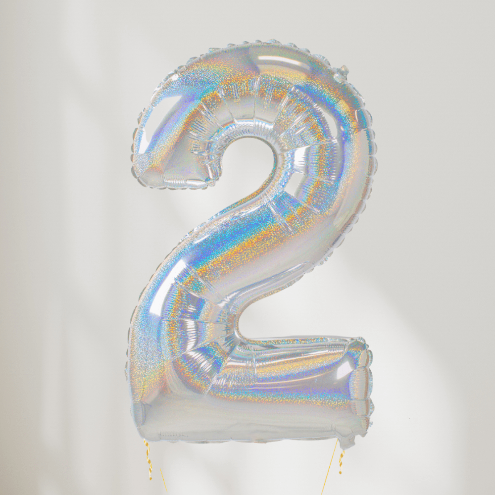 Tallballong Glitter Holografisk Sølv - Velg Ditt Tall - Ballonglevering.no