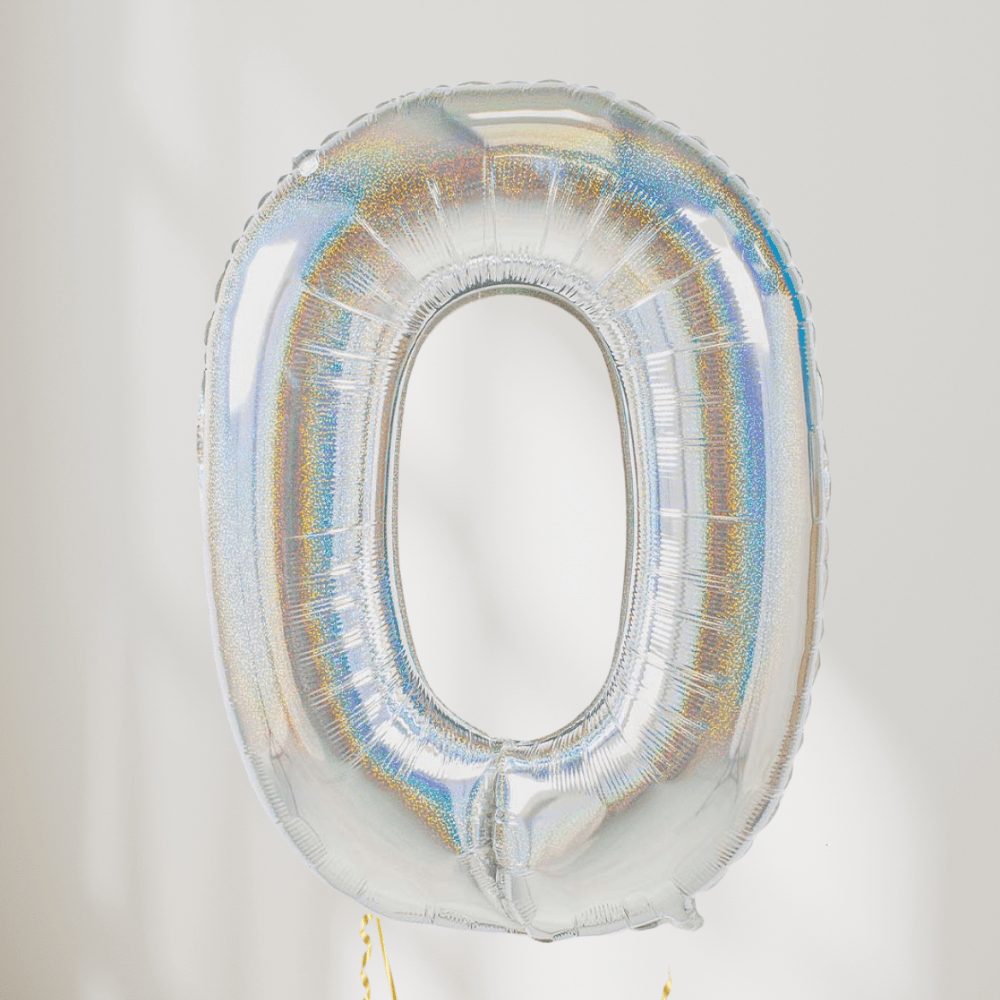 Tallballong Glitter Holografisk Sølv - Velg Ditt Tall - Ballonglevering.no