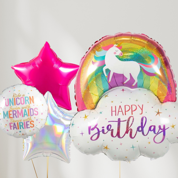 Unicorn Rainbow Stars Ballongbukett - Ballonglevering.no