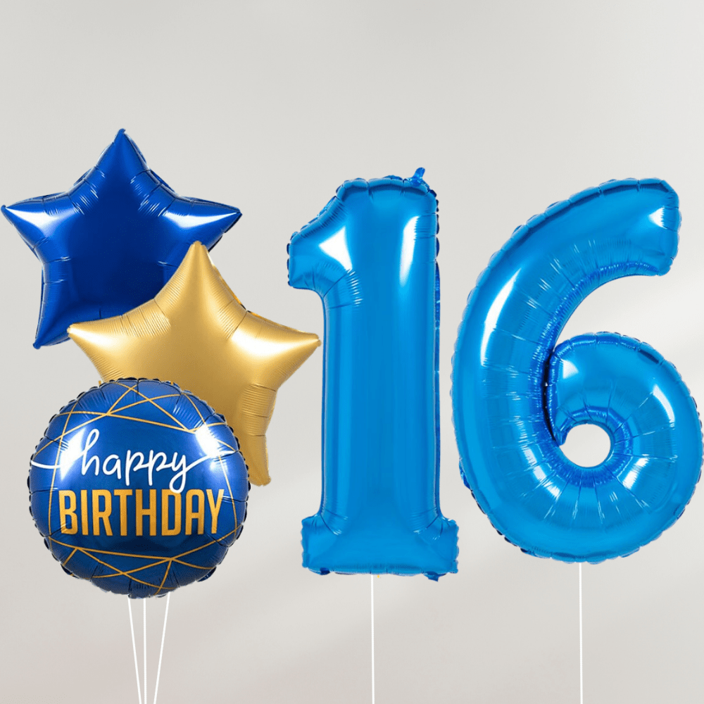 16 År Ballongbukett - Blue Stars - Ballonglevering.no