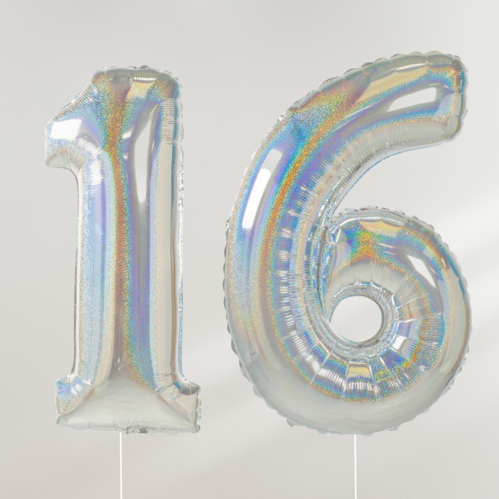 16 år Tallballong Glitter Holografisk Sølv