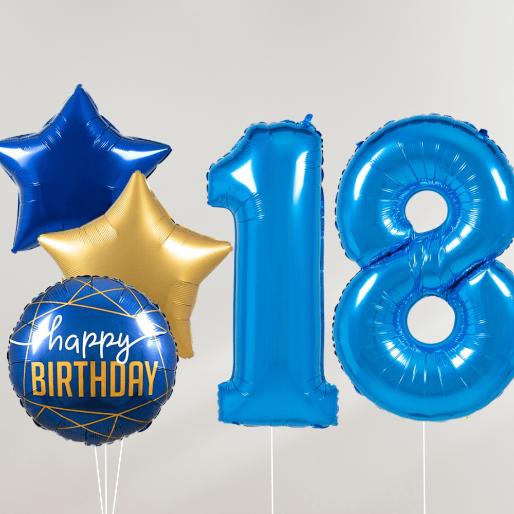 18 År Ballongbukett - Blue Stars - Ballonglevering.no