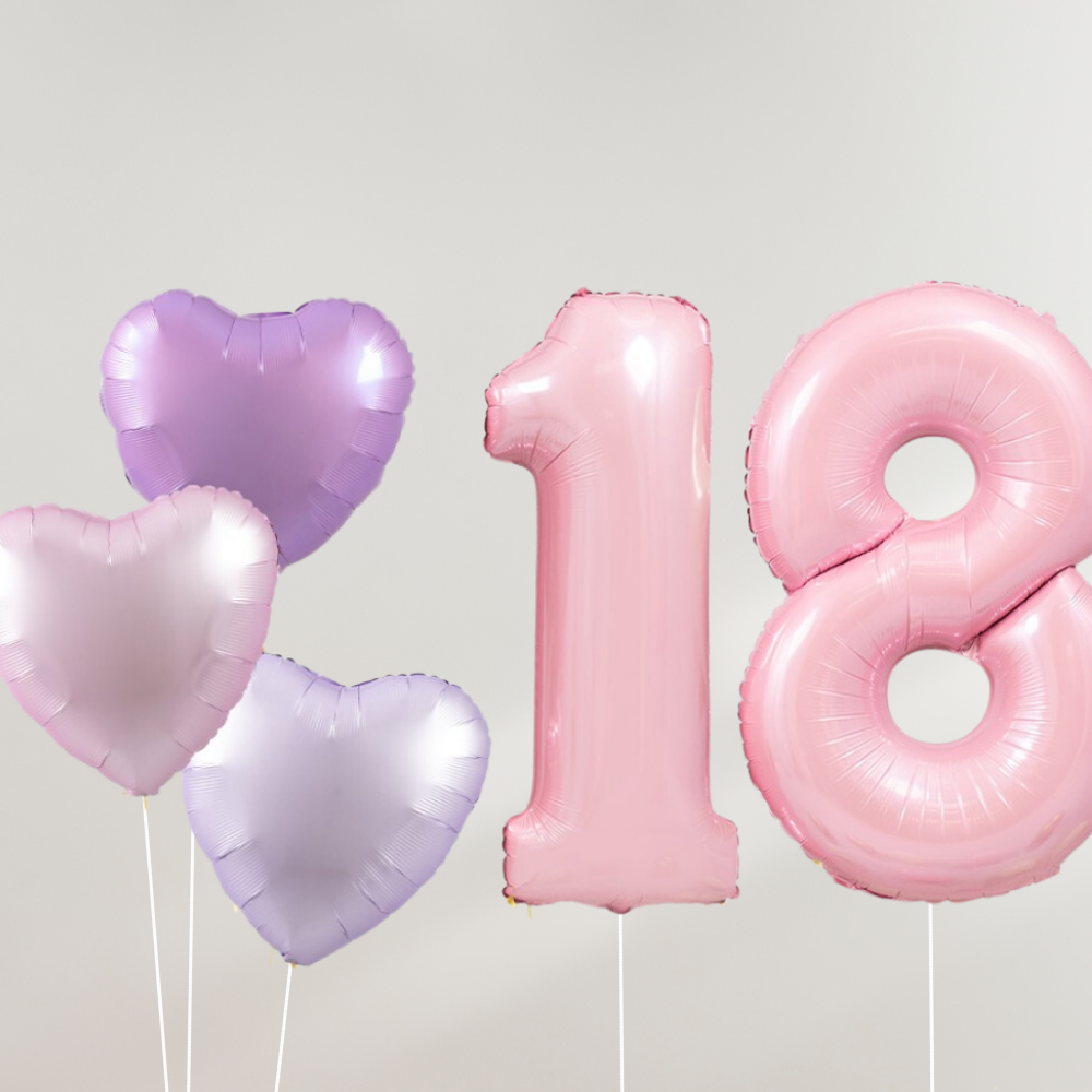 18 År Ballongbukett - Pink Pastel Hearts