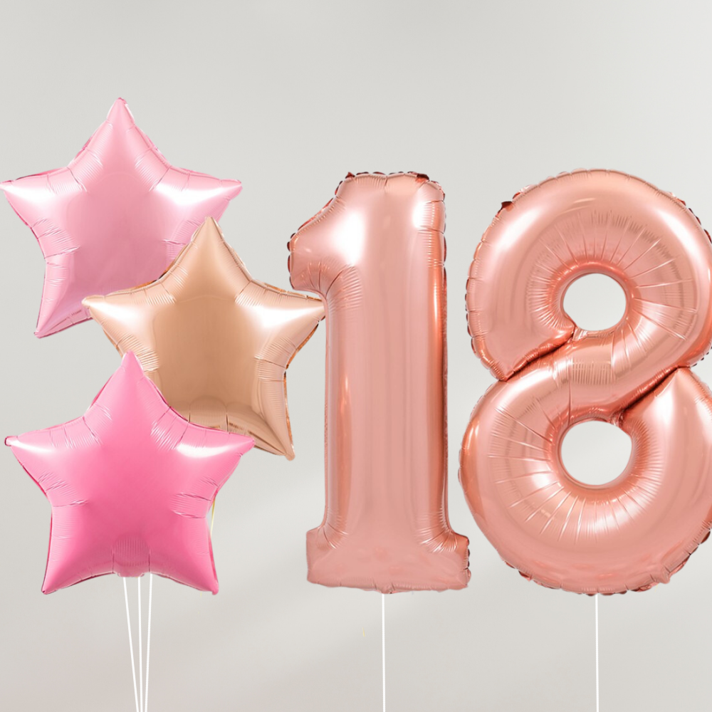 18 År Ballongbukett - Rosegold Pink Stars