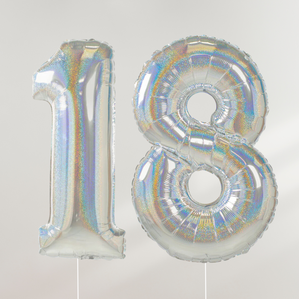 18 år Tallballong Glitter Holografisk Sølv