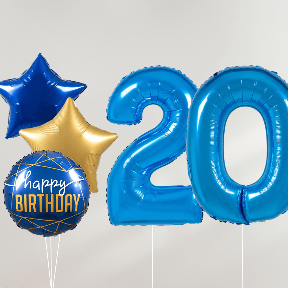 20 År Ballongbukett - Blue Stars - Ballonglevering.no