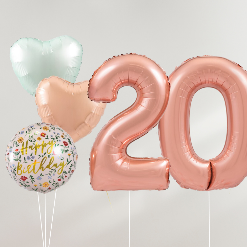 20 År Ballongbukett - Rosegold Pastel Hearts