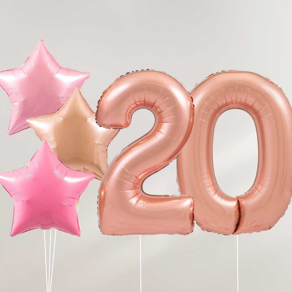 20 År Ballongbukett - Rosegold Pink Stars
