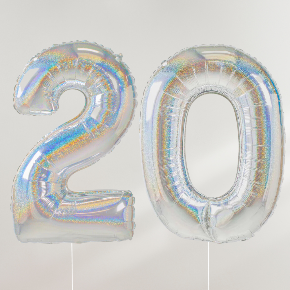 20 år Tallballong Glitter Holografisk Sølv