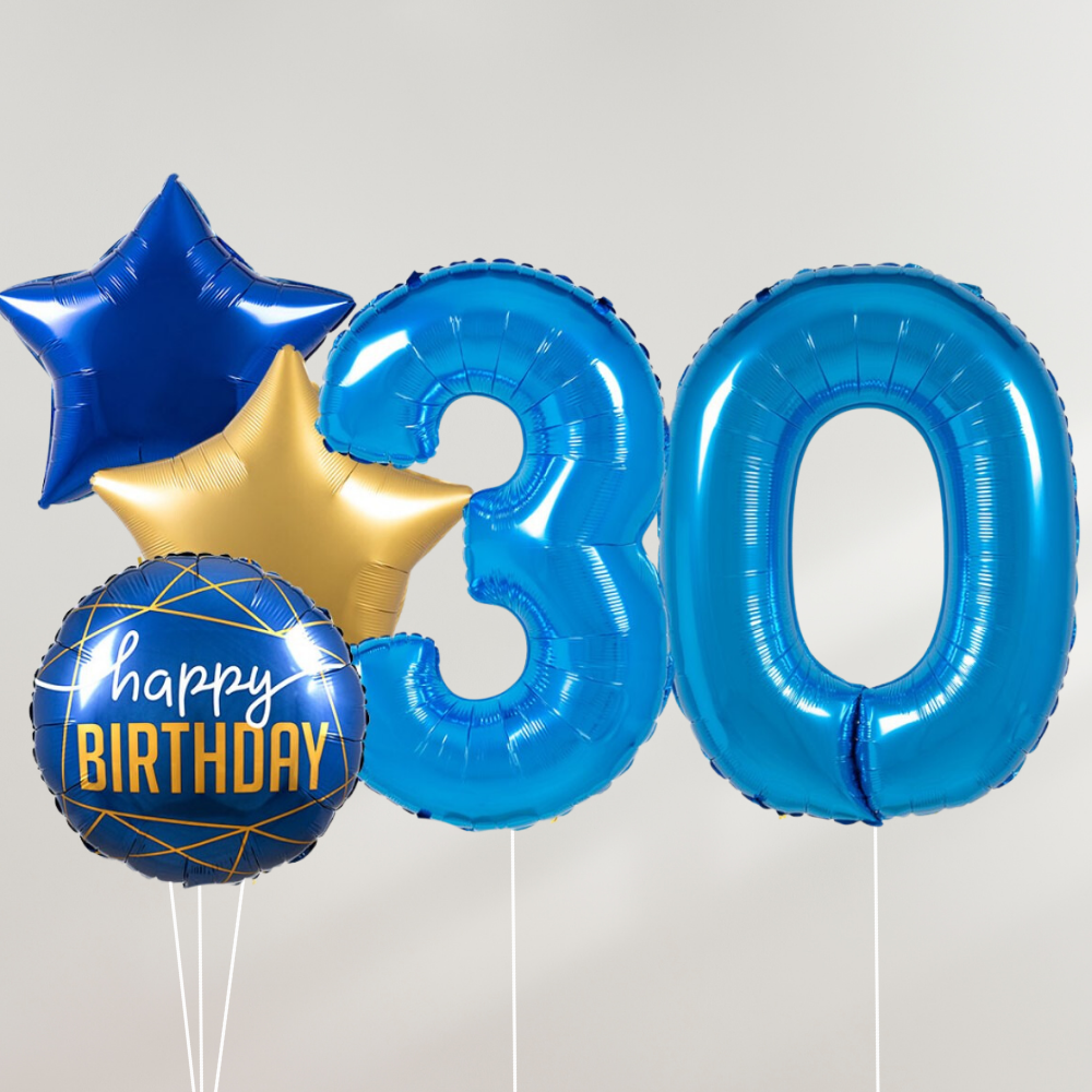 30 År Ballongbukett - Blue Stars