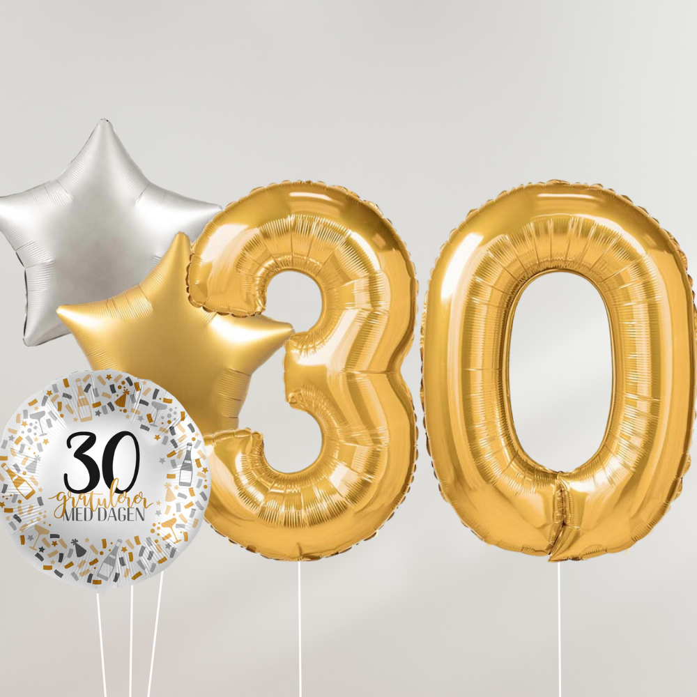 30 År Ballongbukett - Gold Silver Stars