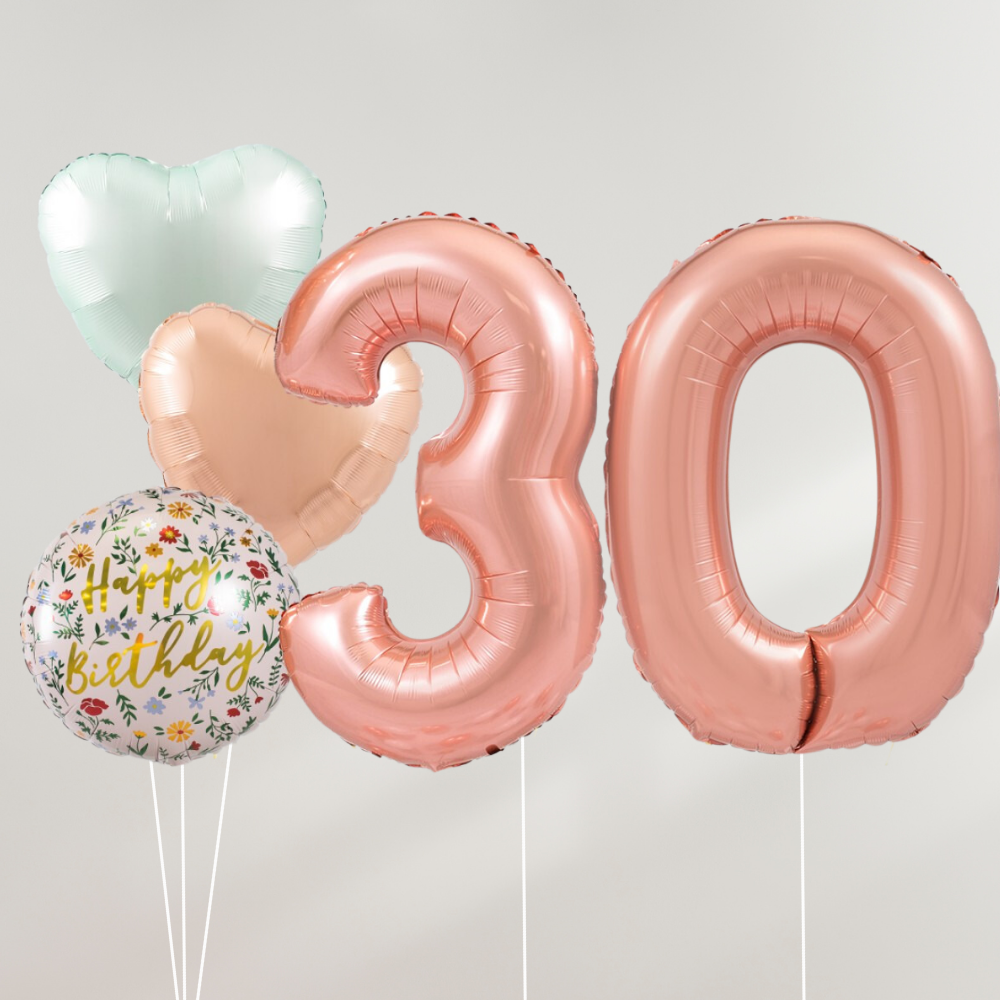 30 År Ballongbukett - Rosegold Pastel Hearts