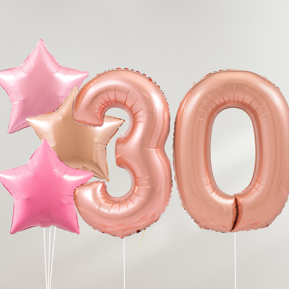 30 År Ballongbukett - Rosegold Pink Stars