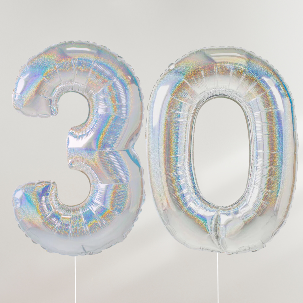 30 år Tallballong Glitter Holografisk Sølv