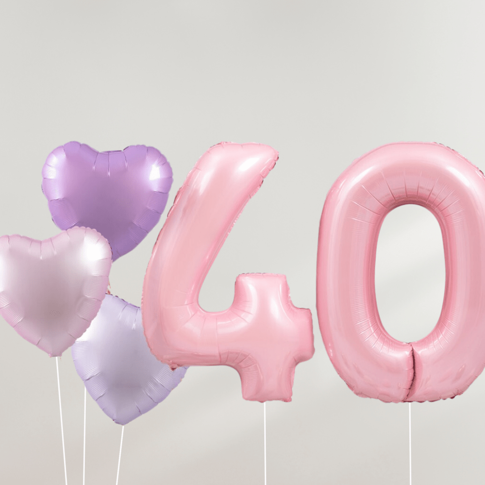 40 År Ballongbukett - Pink Pastel Hearts - Ballonglevering.no