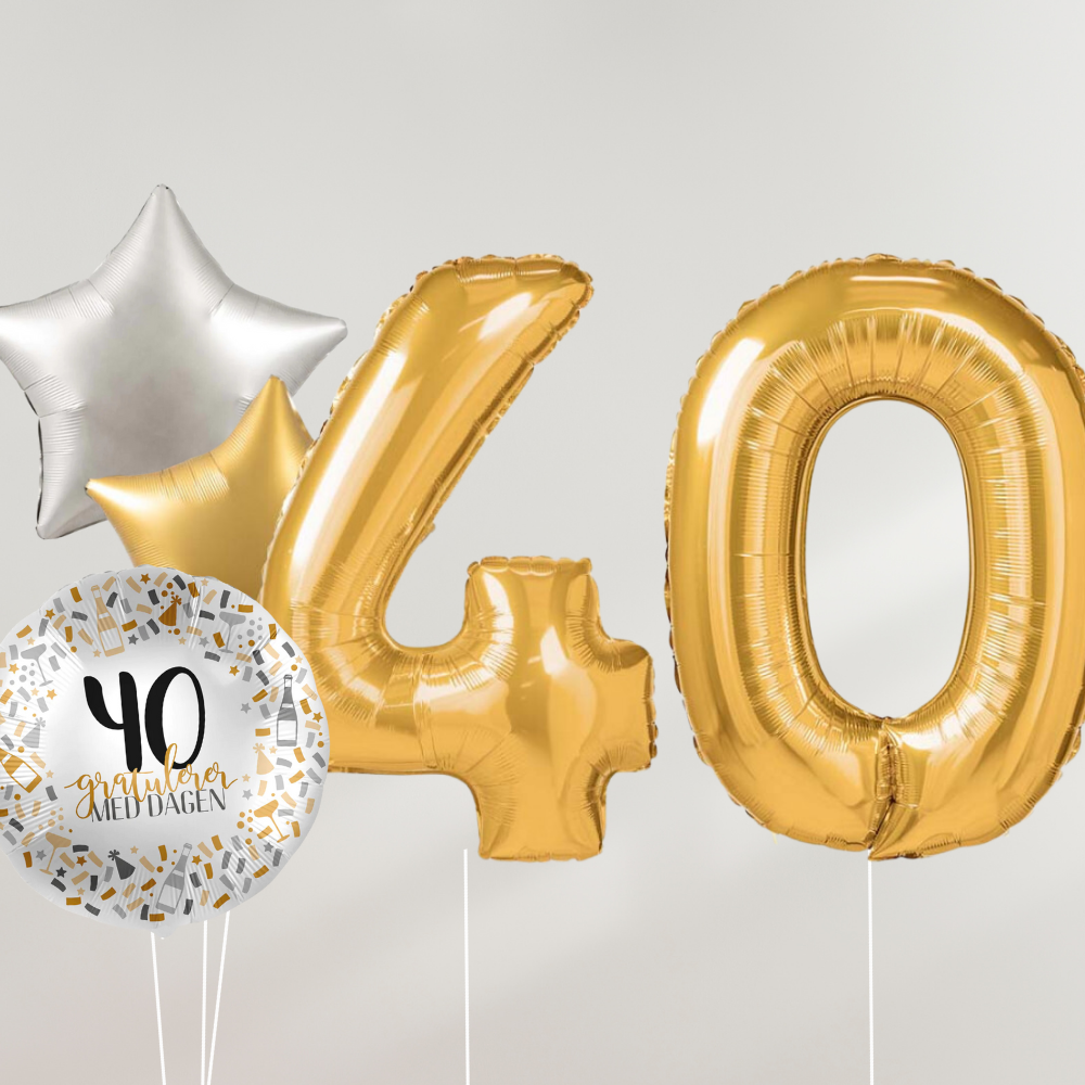 40 År Ballongbukett - Gold Silver Stars