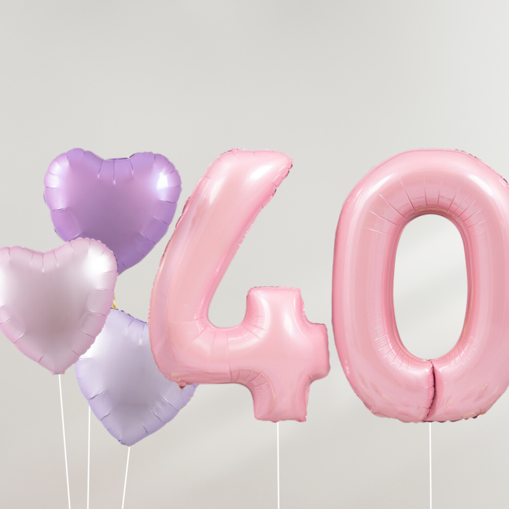 40 År Ballongbukett - Pink Pastel Hearts
