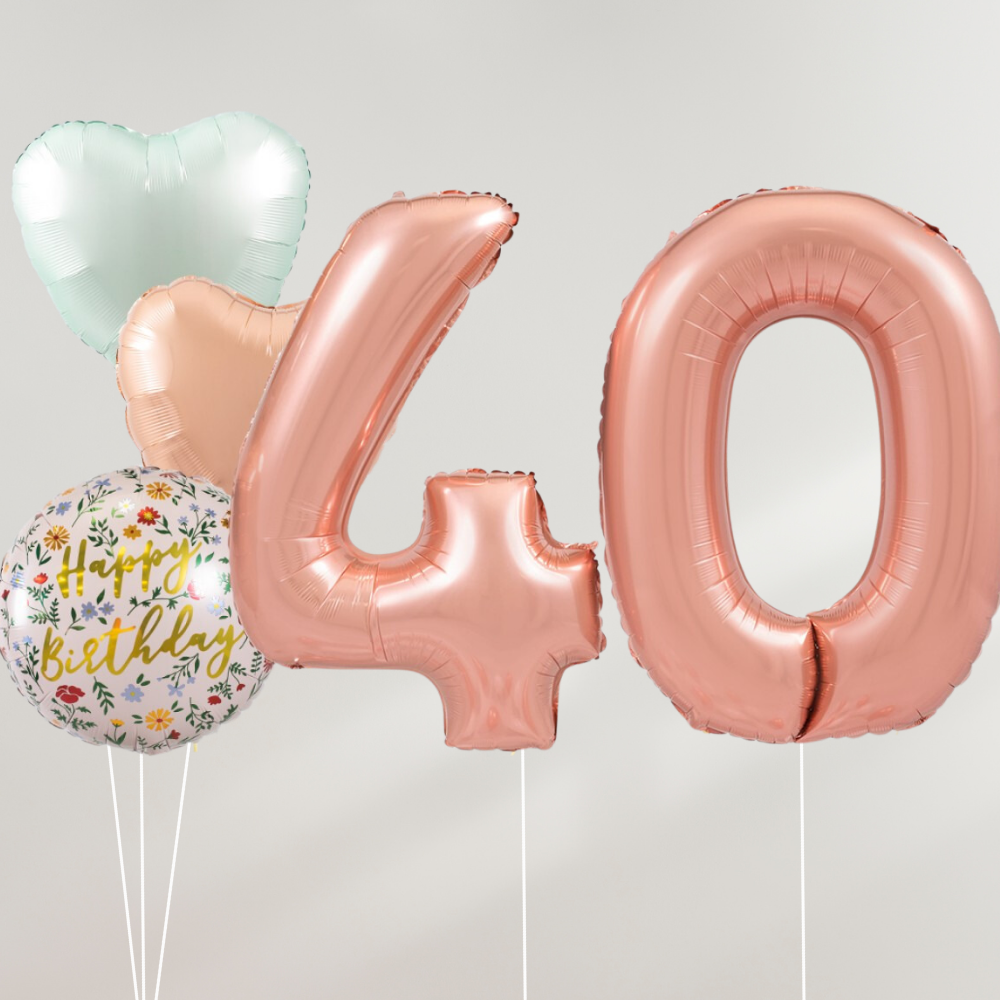 40 År Ballongbukett - Rosegold Pastel Hearts