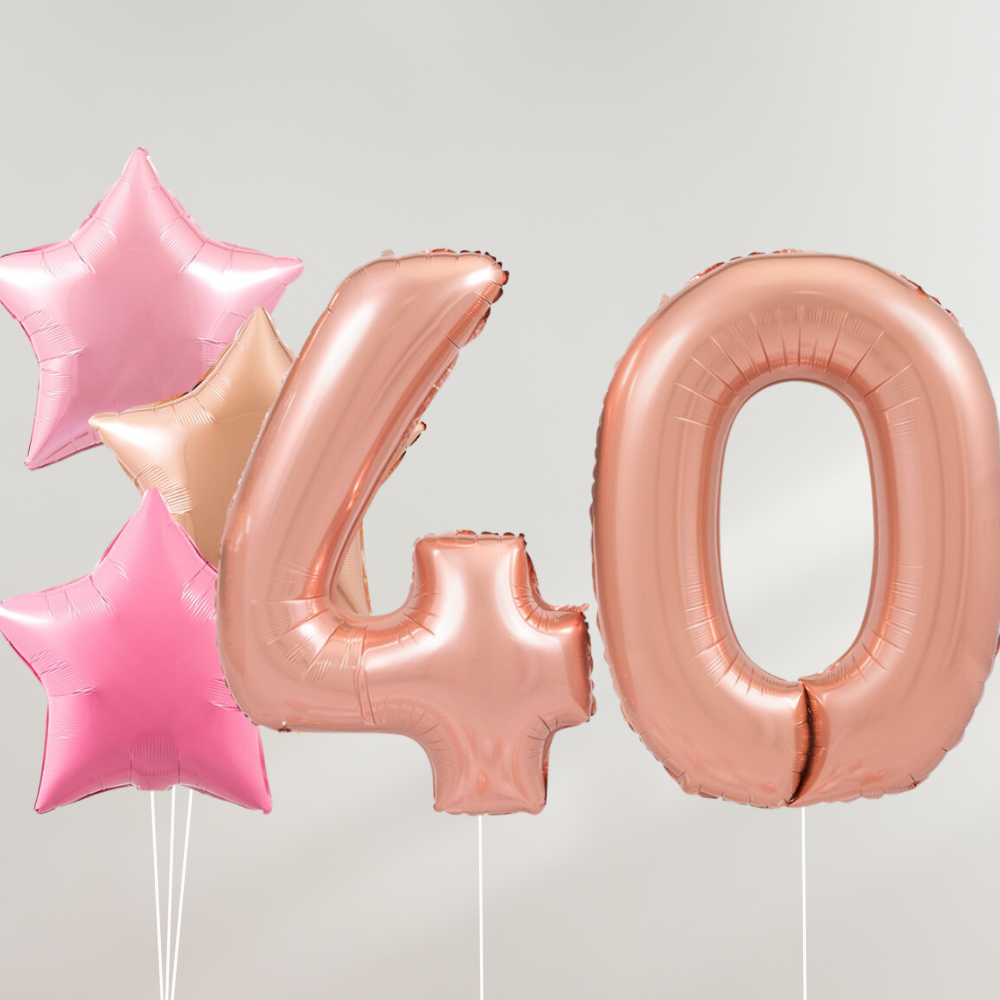 40 År Ballongbukett - Rosegold Pink Stars