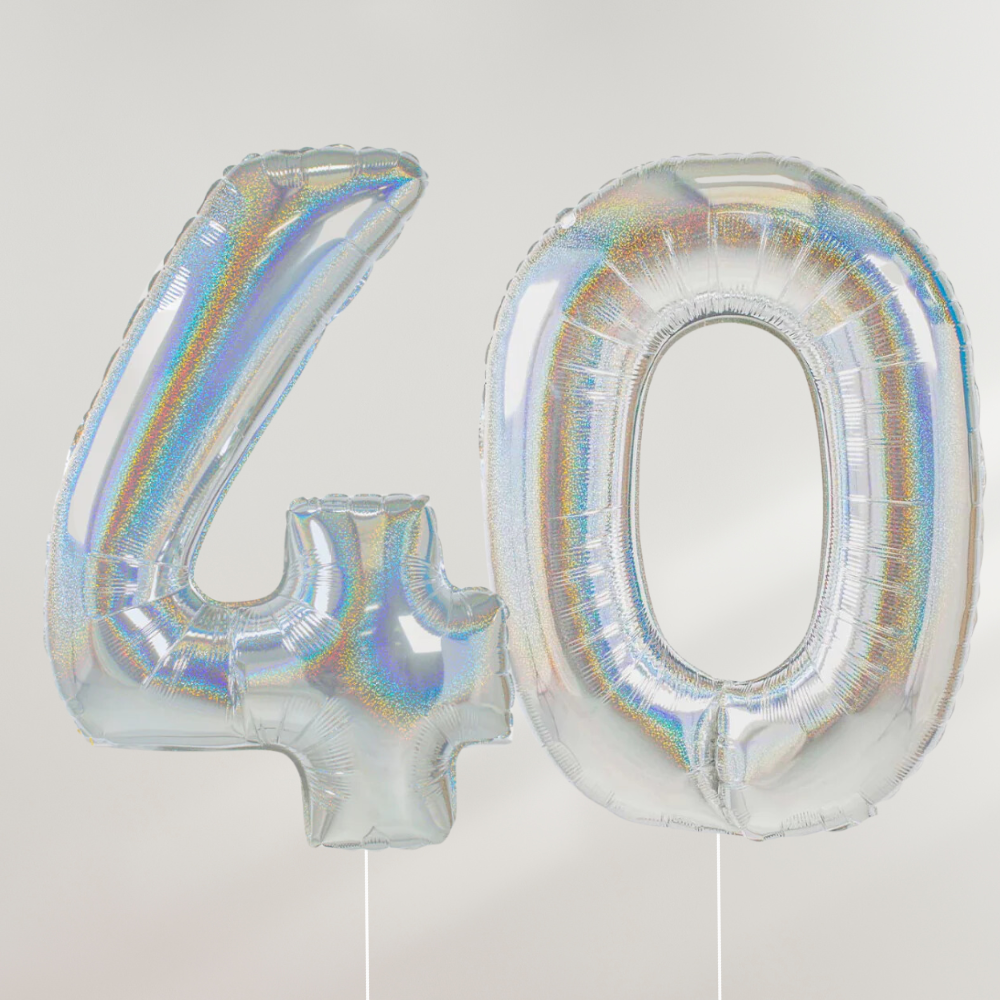 40 år Tallballong Glitter Holografisk Sølv