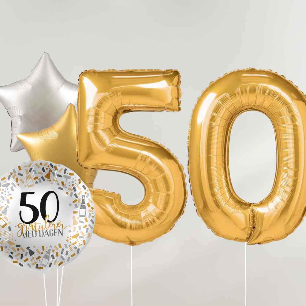 50 År Ballongbukett - Gold Silver Stars