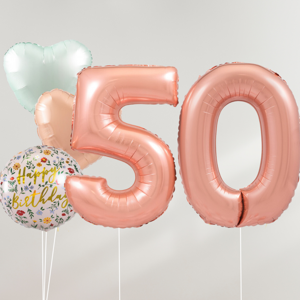 50 År Ballongbukett - Rosegold Pastel Hearts