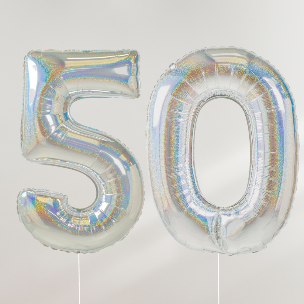 50 år Tallballong Glitter Holografisk Sølv
