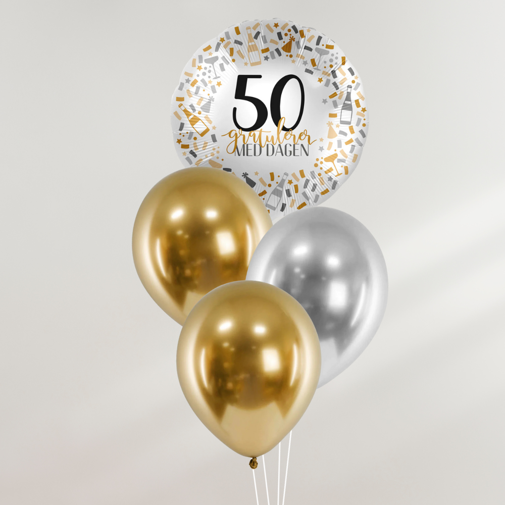 50 års dag Ballongbukett Gull & Sølv