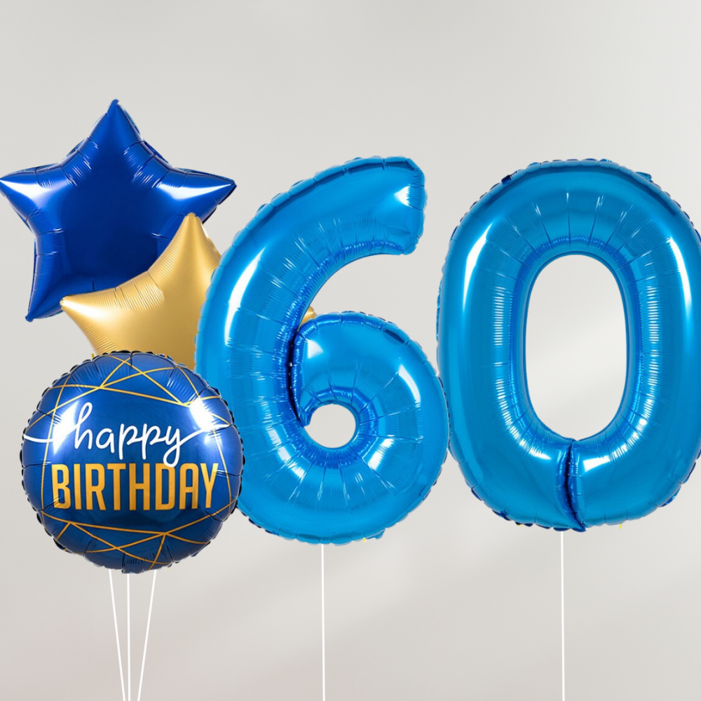 60 År Ballongbukett - Blue Stars