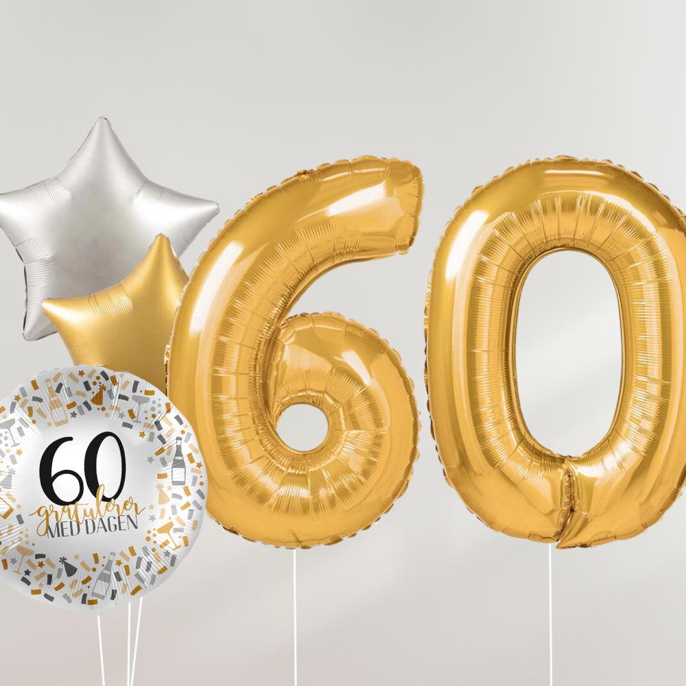 60 År Ballongbukett - Gold Silver Stars
