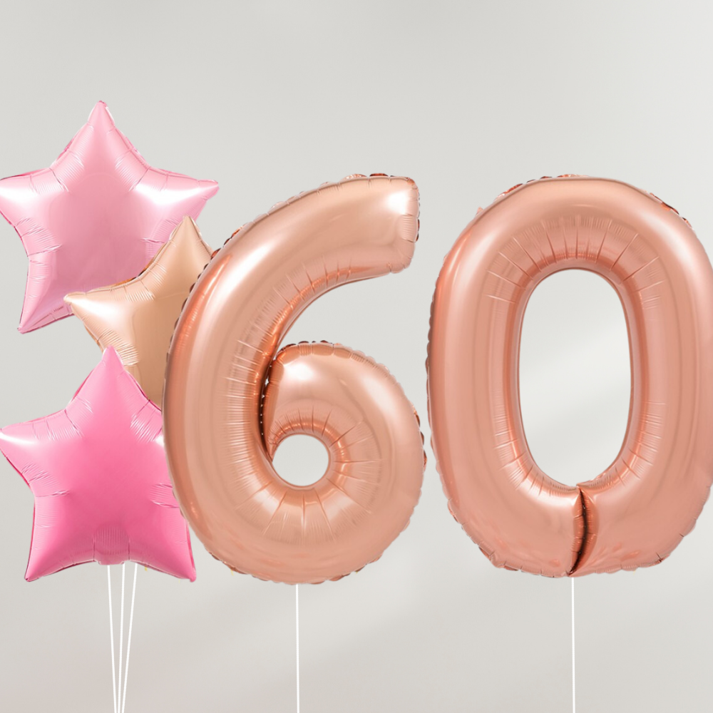 60 År Ballongbukett - Rosegold Pink Stars
