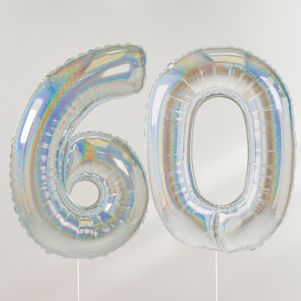 60 år Tallballong Glitter Holografisk Sølv