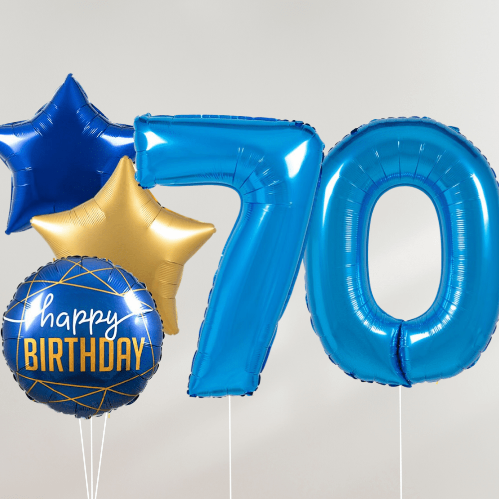 70 År Ballongbukett - Blue Stars - Ballonglevering.no