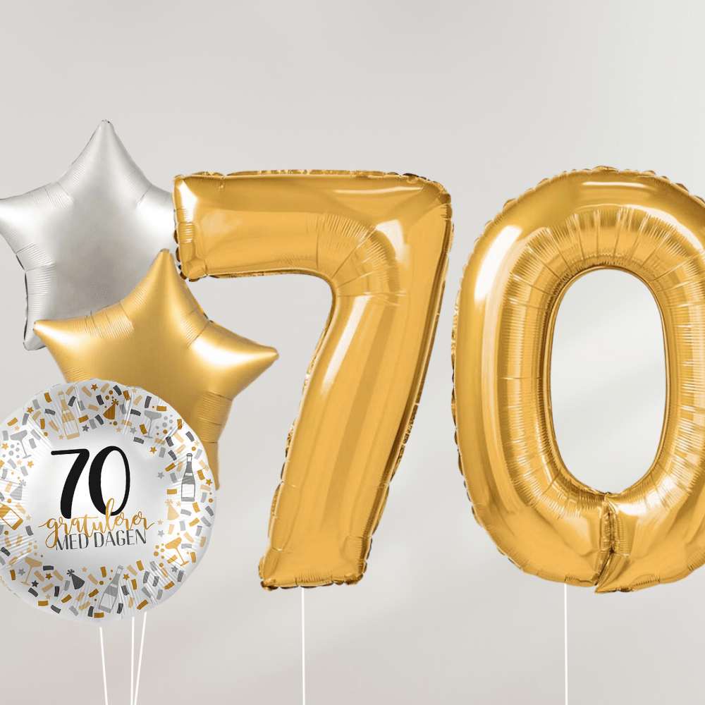 70 År Ballongbukett - Gold Silver Stars - Ballonglevering.no