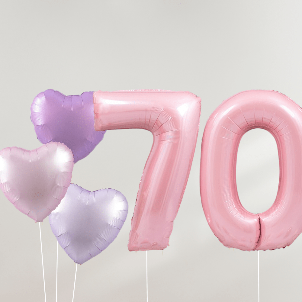 70 År Ballongbukett - Pink Pastel Hearts - Ballonglevering.no