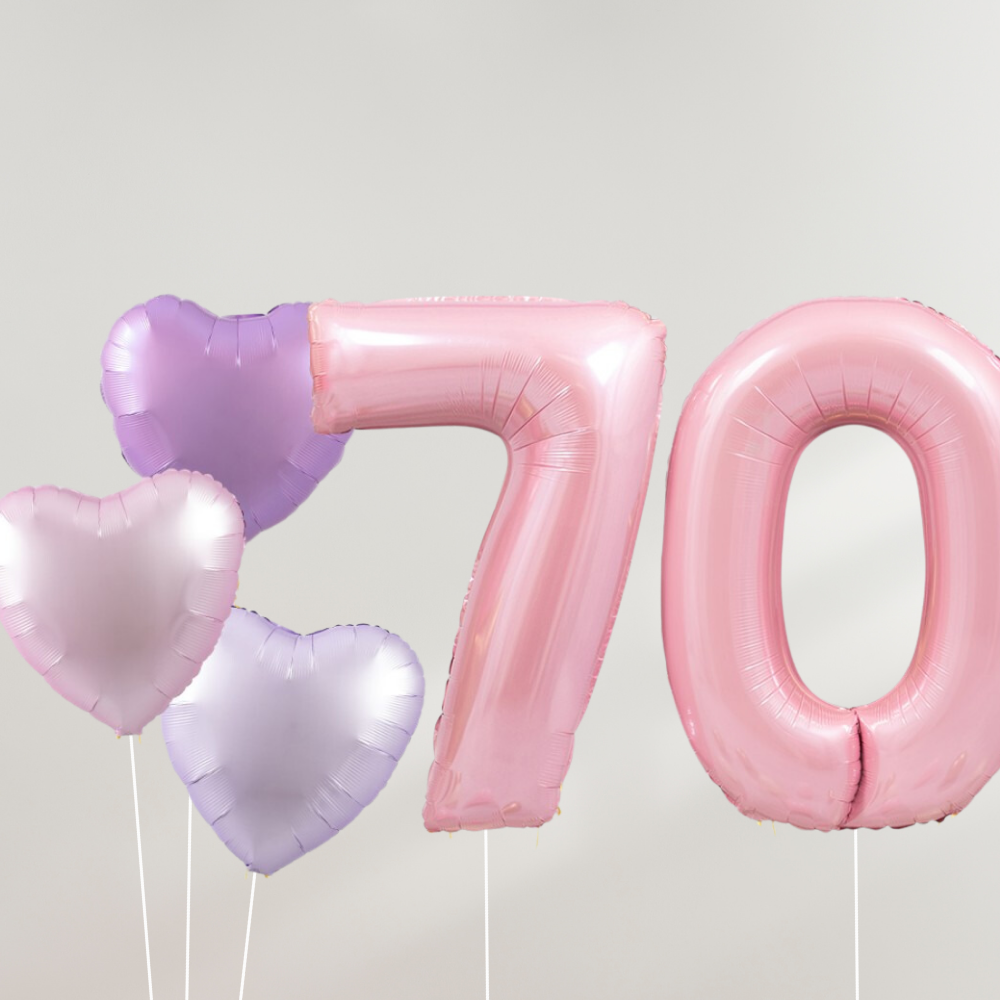 70 År Ballongbukett - Pink Pastel Hearts