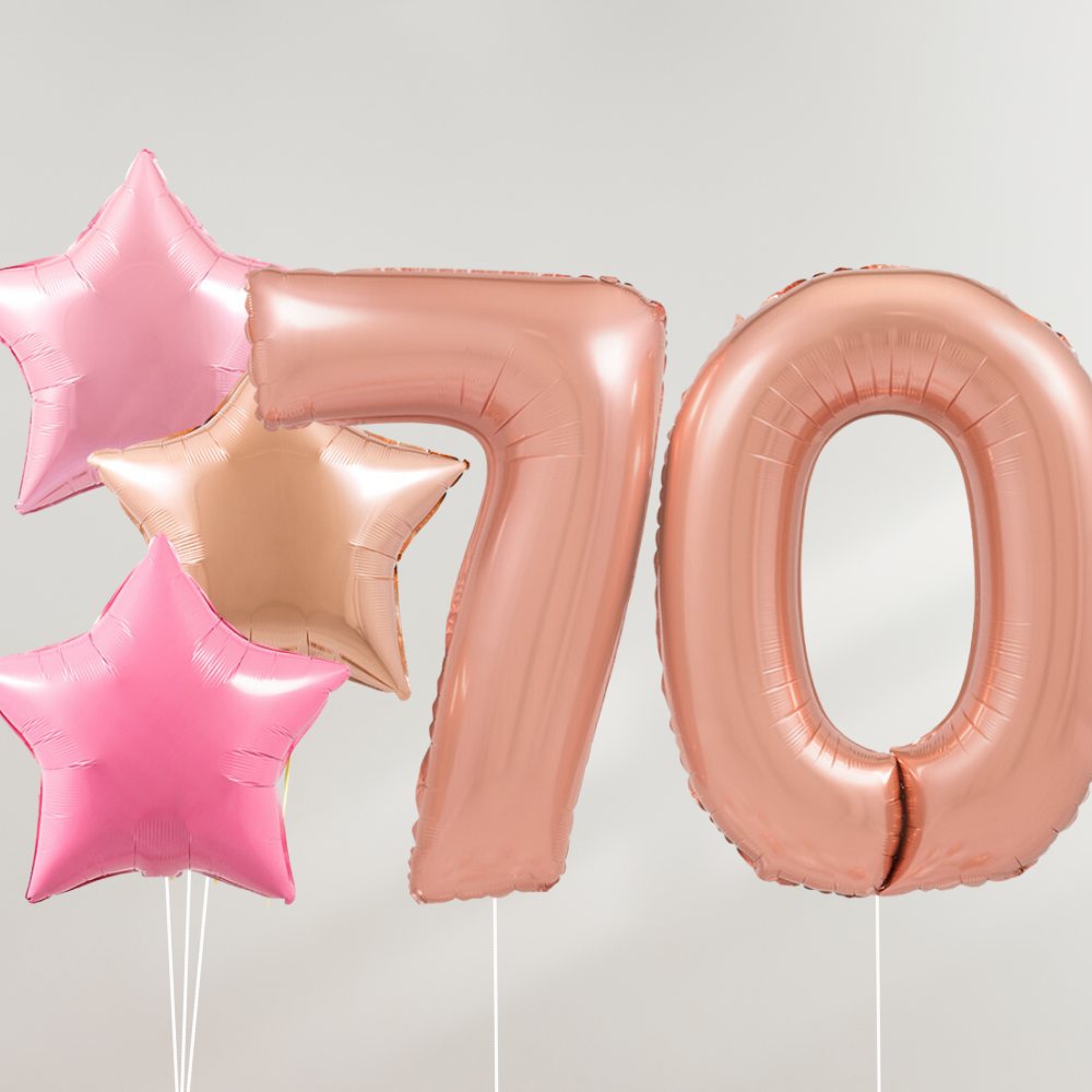 70 År Ballongbukett - Rosegold Pink Stars