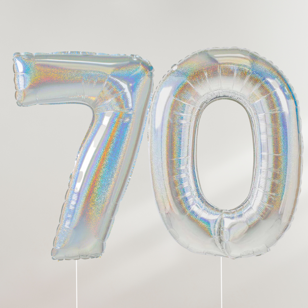 70 år Tallballong Glitter Holografisk Sølv