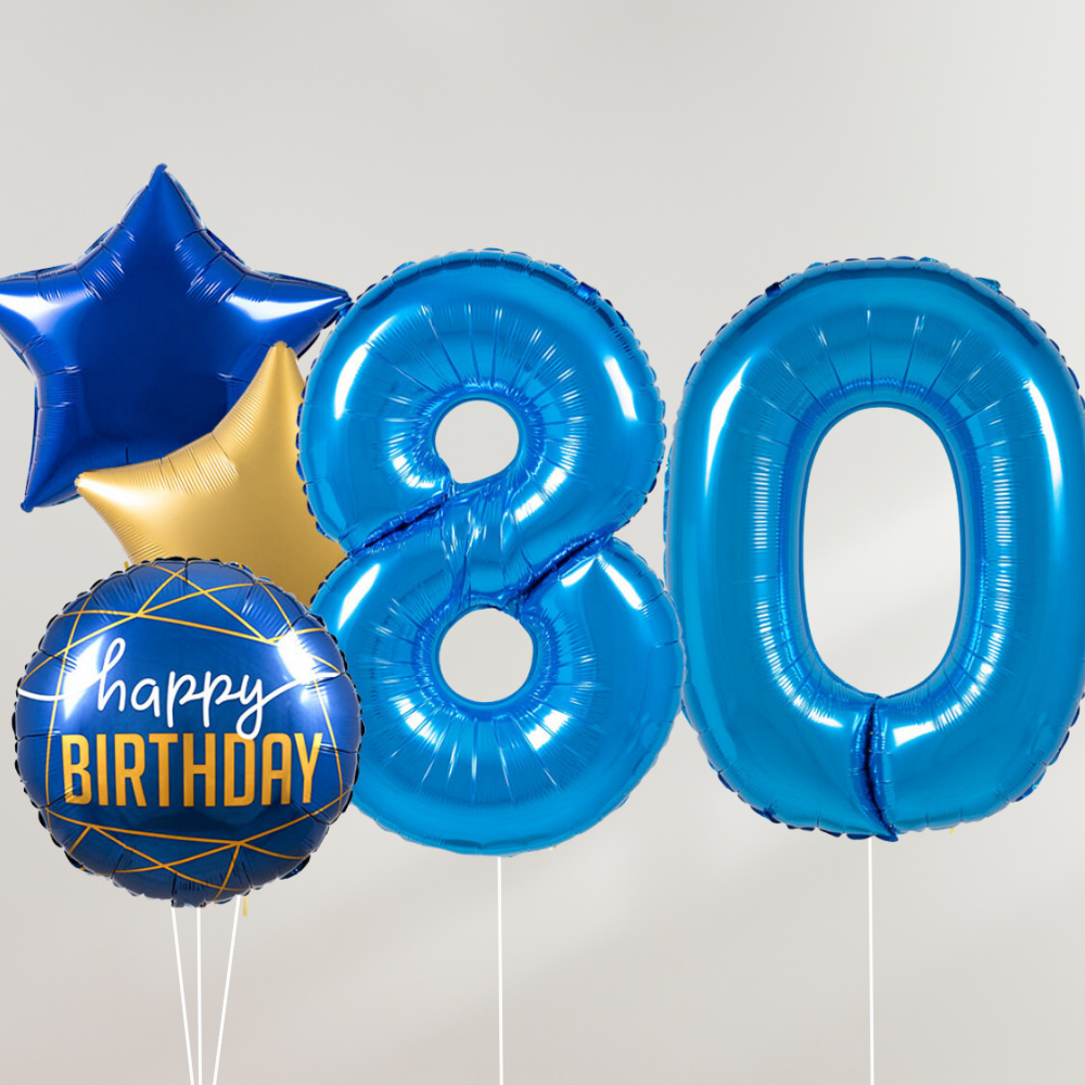 80 År Ballongbukett - Blue Stars