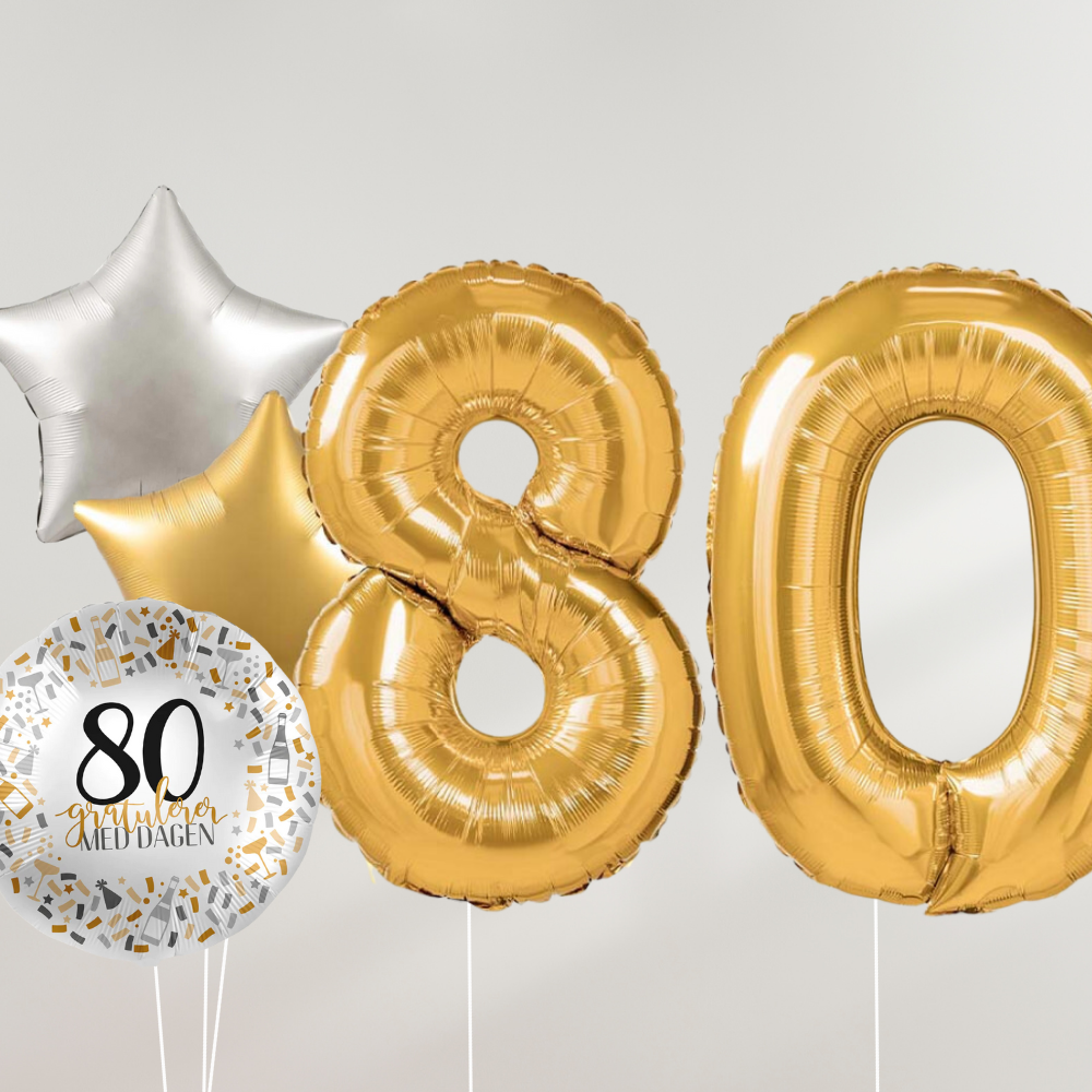 80 År Ballongbukett - Gold Silver Stars