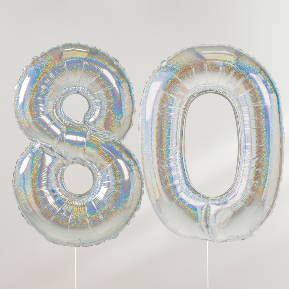 80 år Tallballong Glitter Holografisk Sølv