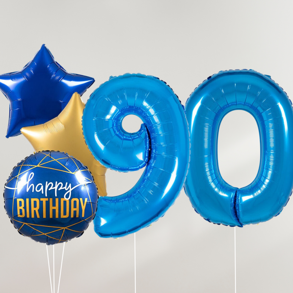 90 År Ballongbukett - Blue Stars