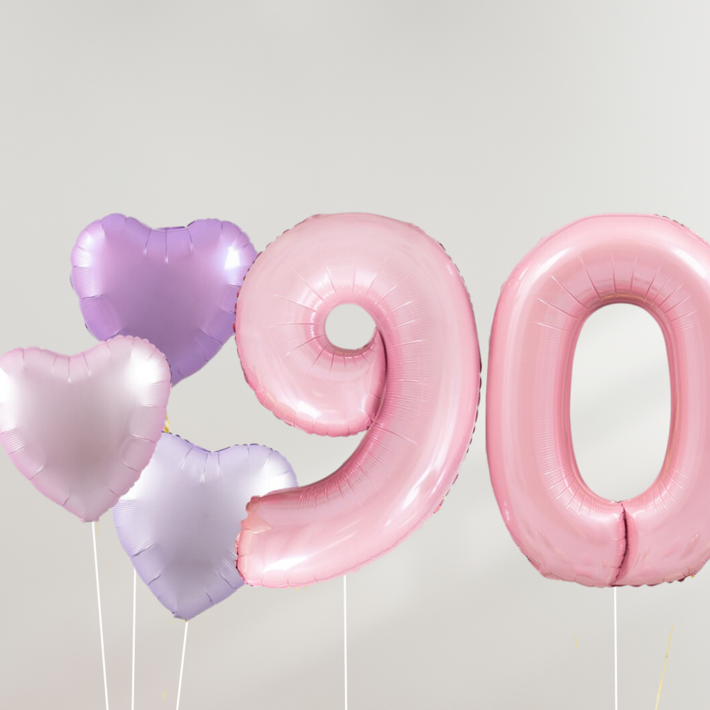90 År Ballongbukett - Pink Pastel Hearts