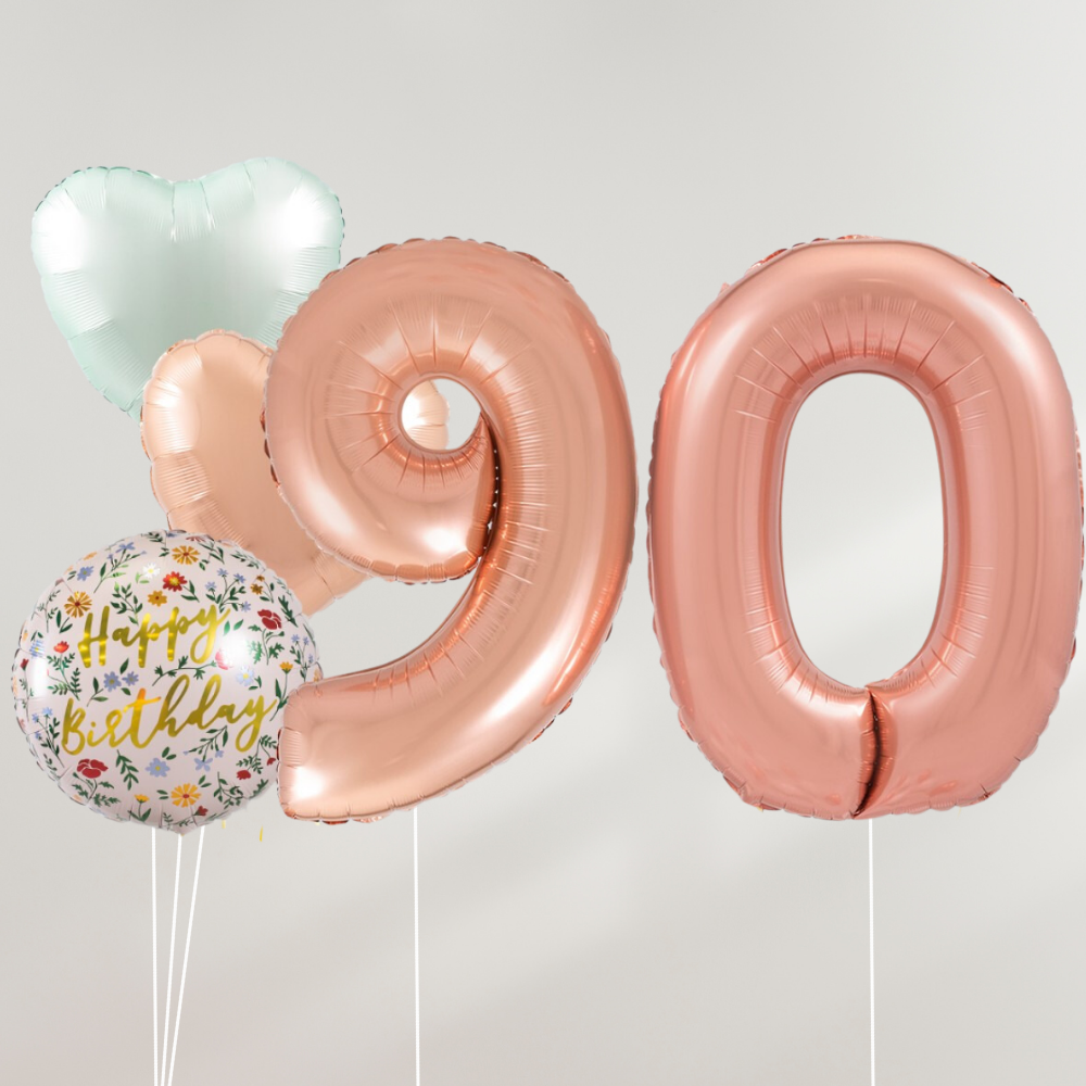 90 År Ballongbukett - Rosegold Pastel Hearts