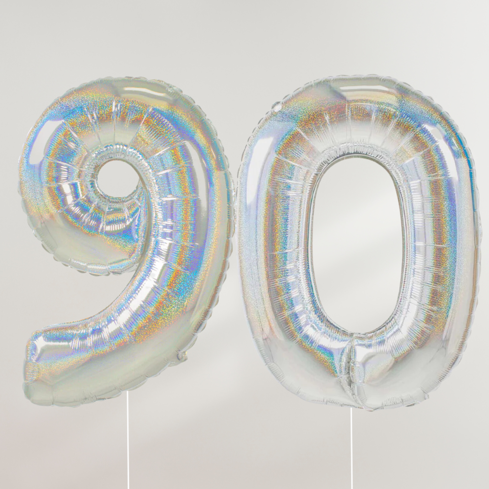 90 år Tallballong Glitter Holografisk Sølv